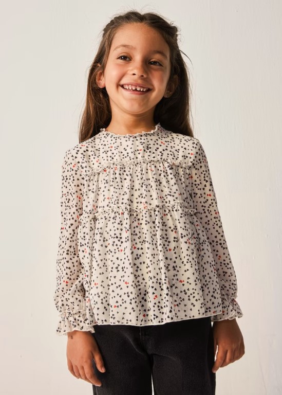 4197 - Heart Print Chiffon Blouse