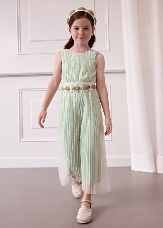 05260 - Girl Pleated Plumeti Tulle Jumpsuit