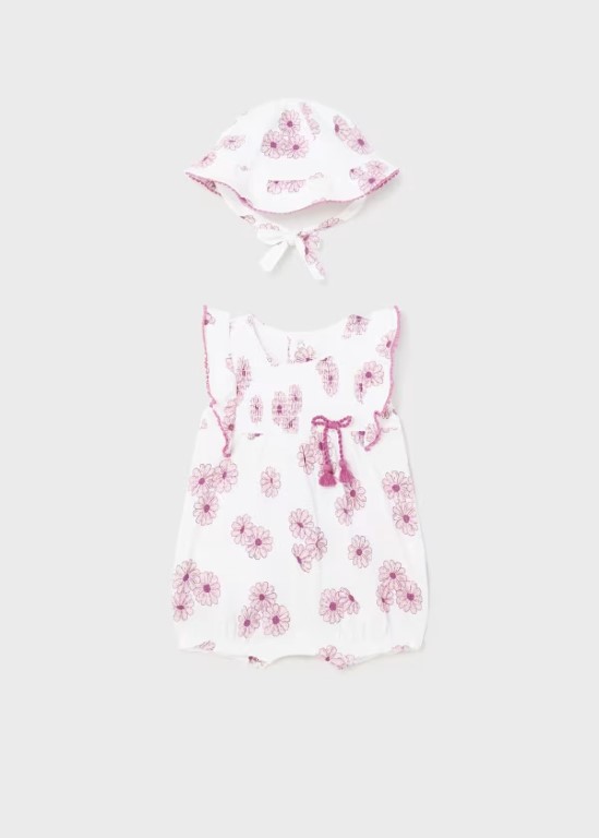 01607 - Newborn floral romper with hat