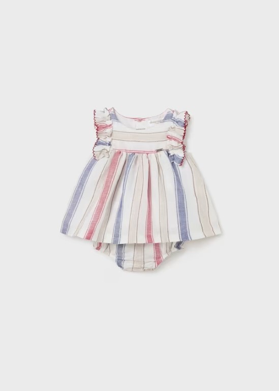 01829 - Newborn striped linen dress and bloomer set