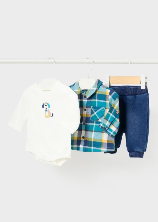 2530-Newborn Boy 3 Piece Checked Set