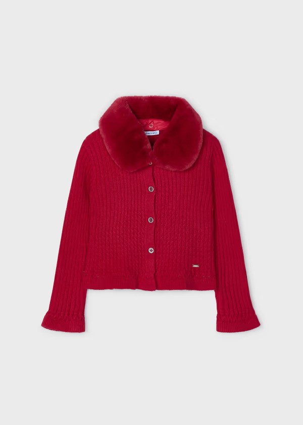 4362 - Girl Knit Cardigan with Faux Fur Collar